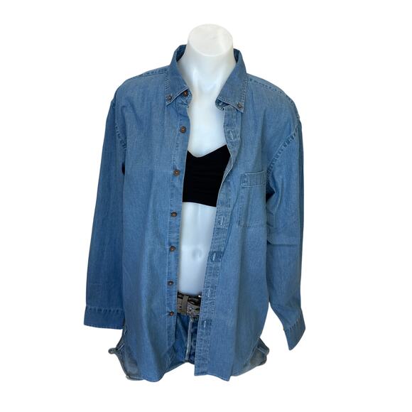 Retro Housewife Unhinged Chambray Button Down Shirt MEDIUM Oversized Unique - Picture 4 of 6